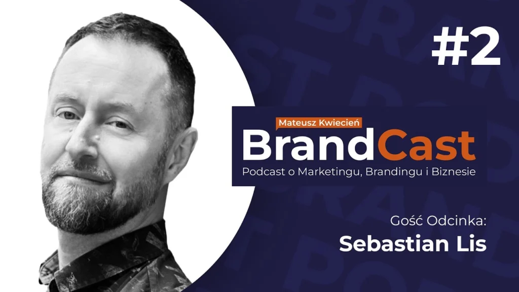 Grafika promująca drugi odcinek podcastu BrandCast o AI w projektowaniu graficznym. Sebastian Lis i Mateusz Kwiecień rozmawiają o sztucznej inteligencji, wycenie projektów oraz roli doświadczenia w projektowaniu.