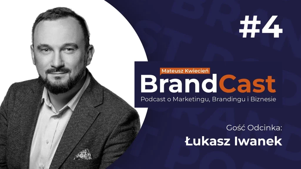 Grafika promująca czwarty odcinek podcastu BrandCast z Łukaszem Iwankiem o marketingu lokalnym, SEO, Google Ads, AI oraz wpływie oznakowania na pozyskiwanie klientów.